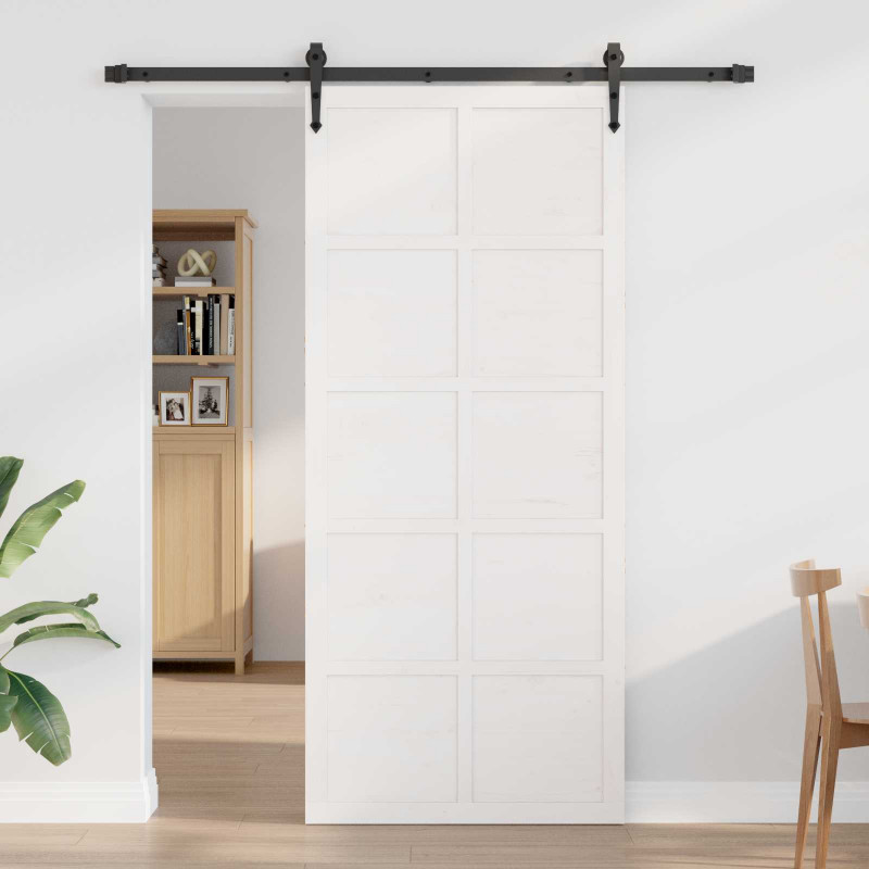 Drzwi do stodoły Biały 100 x 2,5 x 208 cm Lite drewno sosnowe