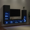 4-cz. zestaw mebli TV z LED, czarny, materiał drewnopochodny