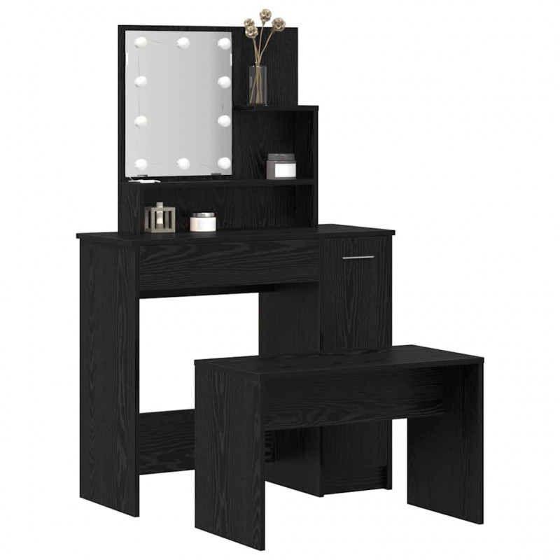Zestaw lustra LED 2 pcs Czarny Dąb Materiał drewnopochodny
