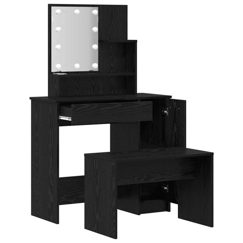 Zestaw lustra LED 2 pcs Czarny Dąb Materiał drewnopochodny