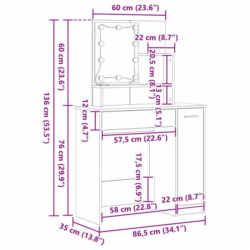 Zestaw lustra LED 2 pcs Czarny Dąb Materiał drewnopochodny