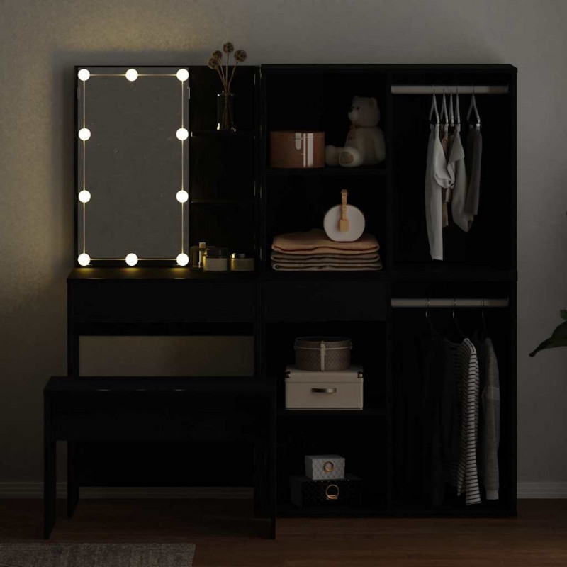 Zestaw toaletowy z LED 4 pcs Czarny Dąb Materiał drewnopochodny