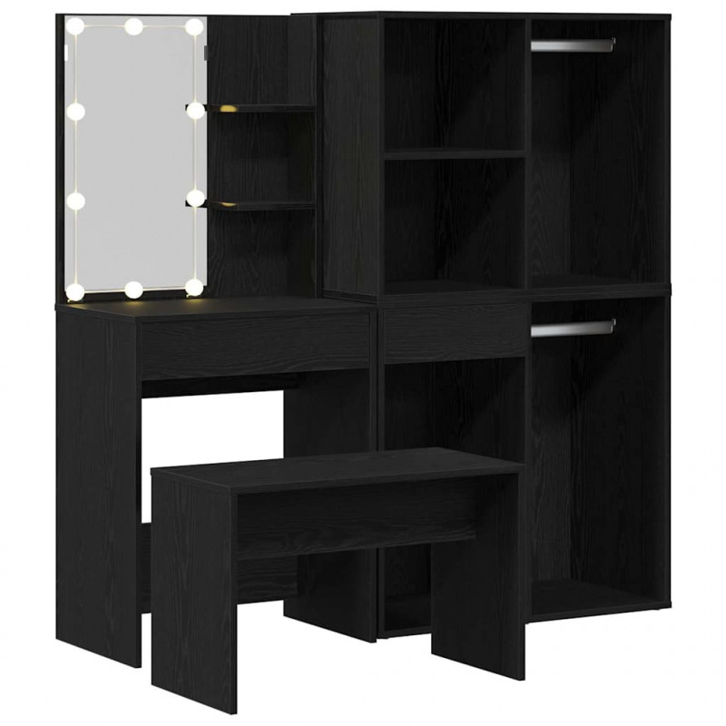 Zestaw toaletowy z LED 4 pcs Czarny Dąb Materiał drewnopochodny