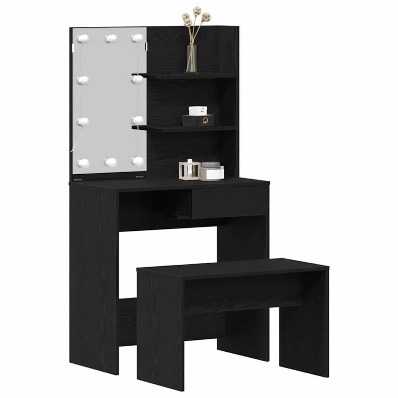 Zestaw lustra LED 2 pcs Czarny Dąb Materiał drewnopochodny