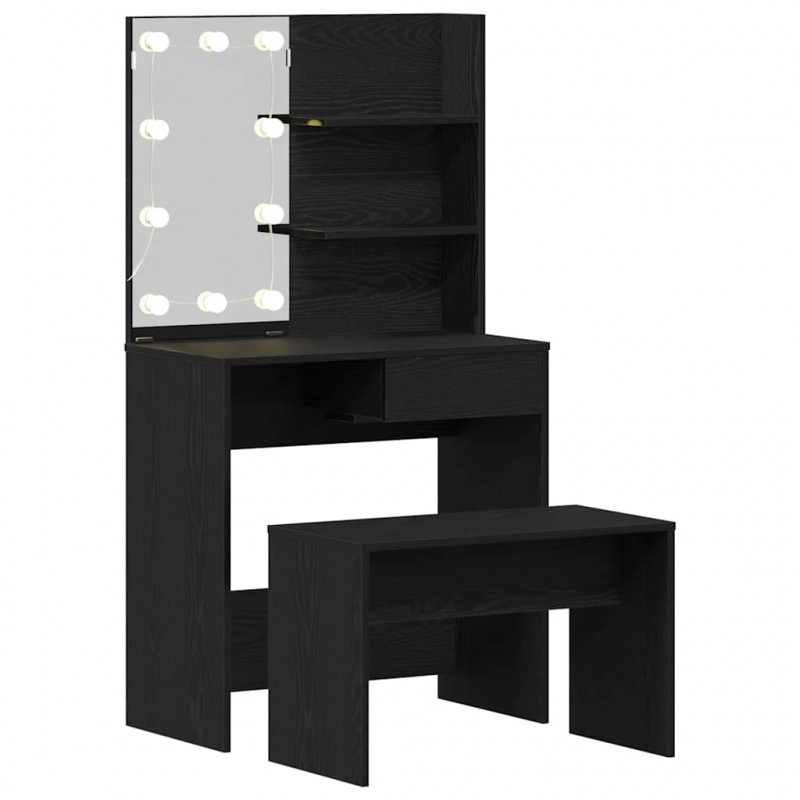Zestaw lustra LED 2 pcs Czarny Dąb Materiał drewnopochodny