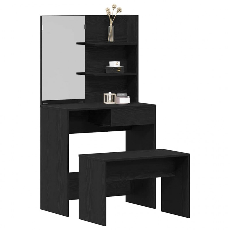 Zestaw toaletki 2 pcs Czarny Dąb Materiał drewnopochodny
