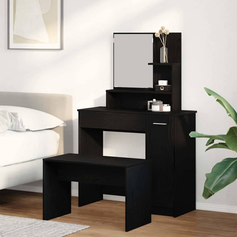 Zestaw toaletki 2 pcs Czarny Dąb Materiał drewnopochodny