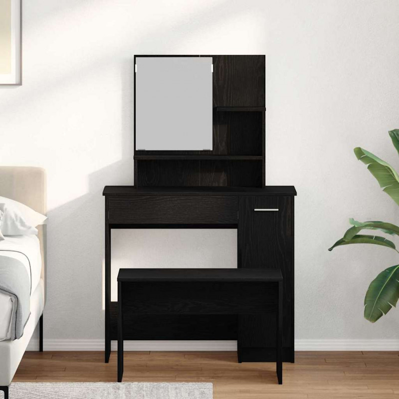 Zestaw toaletki 2 pcs Czarny Dąb Materiał drewnopochodny
