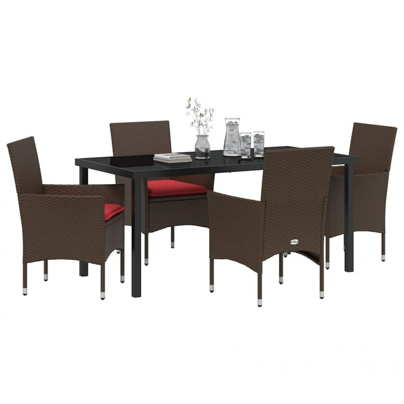 Zestaw stół i krzesła z poduszką 5 pcs Brązowy Rattan PE