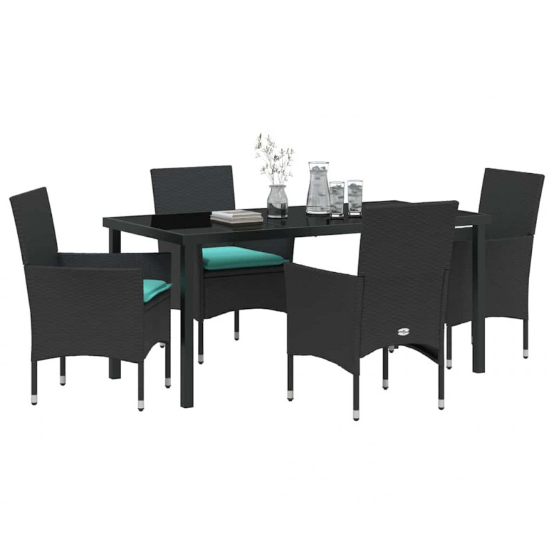 Zestaw stół i krzesła z poduszką 5 pcs Czarny Rattan PE