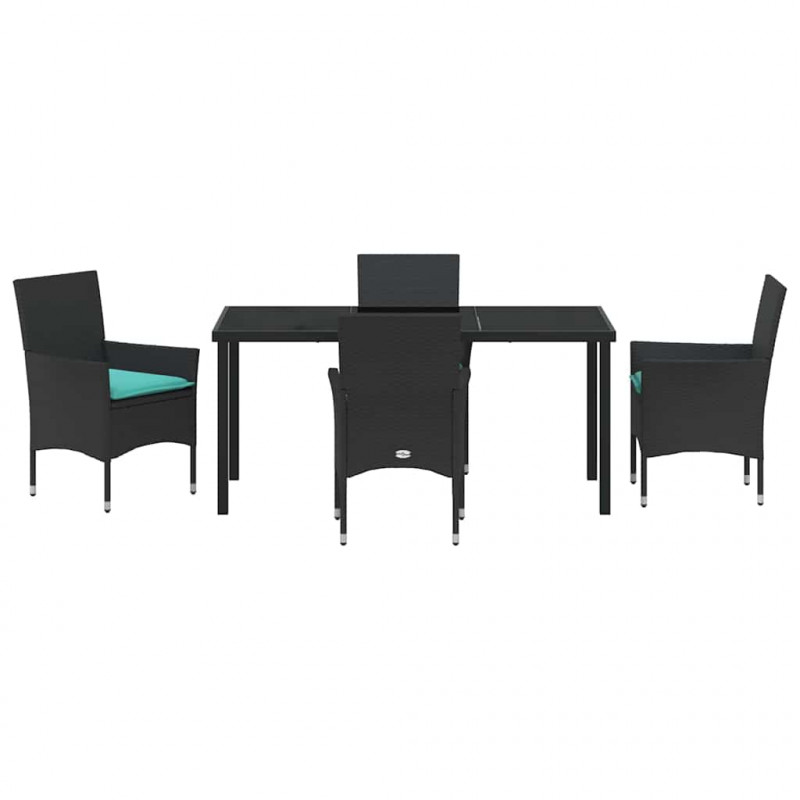Zestaw stół i krzesła z poduszką 5 pcs Czarny Rattan PE
