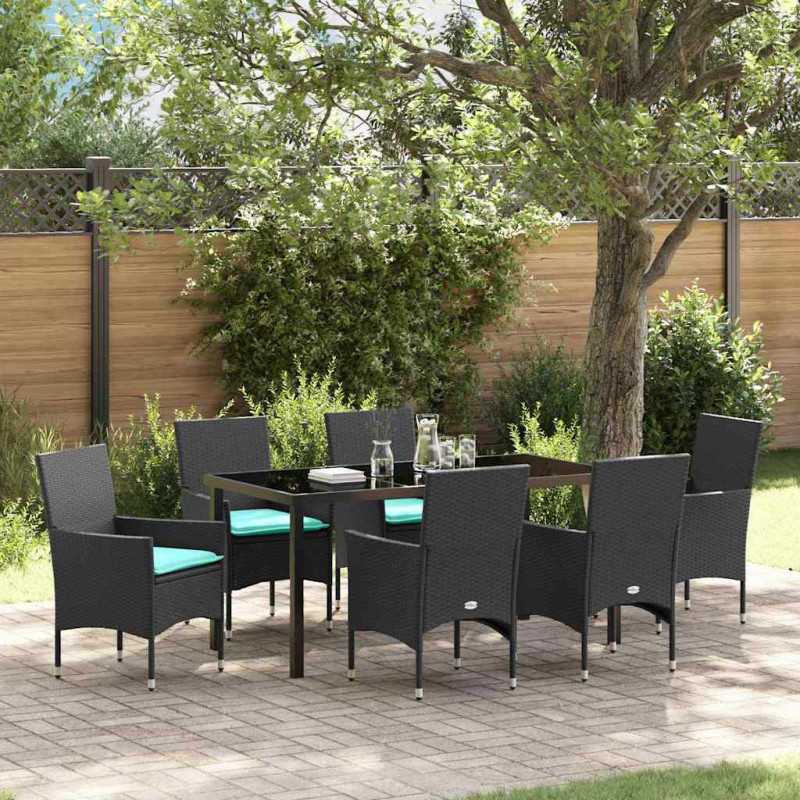Zestaw stół i krzesła z poduszką 7 pcs Czarny Rattan PE