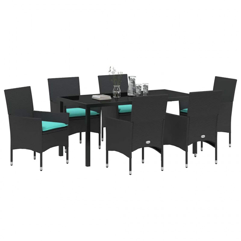 Zestaw stół i krzesła z poduszką 7 pcs Czarny Rattan PE