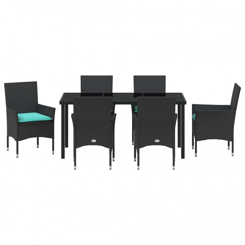 Zestaw stół i krzesła z poduszką 7 pcs Czarny Rattan PE