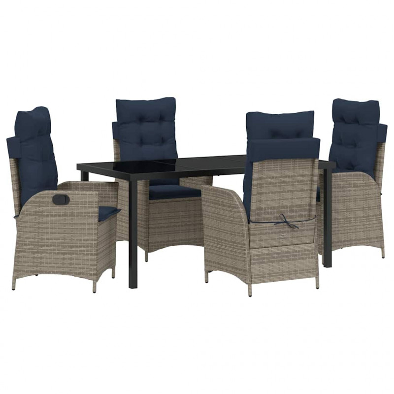 Zestaw do jadalni w ogrodzie 5 pcs Szary i czarny rattan