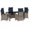 Zestaw do jadalni w ogrodzie 5 pcs Szary i czarny rattan