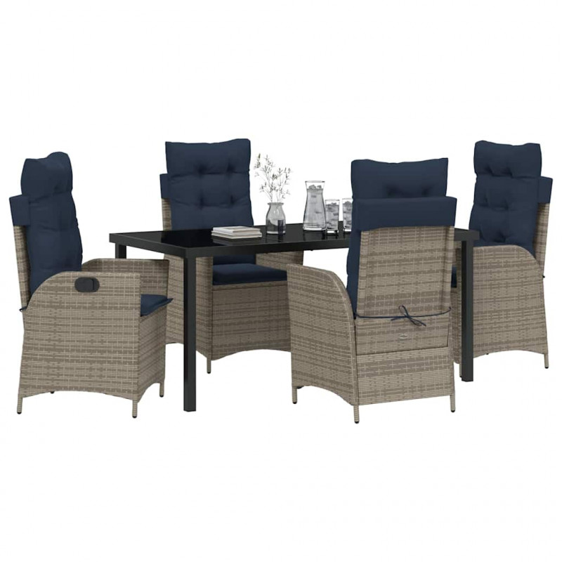 Zestaw do jadalni w ogrodzie 5 pcs Szary i czarny rattan