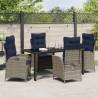 Zestaw do jadalni w ogrodzie 5 pcs Szary i czarny rattan