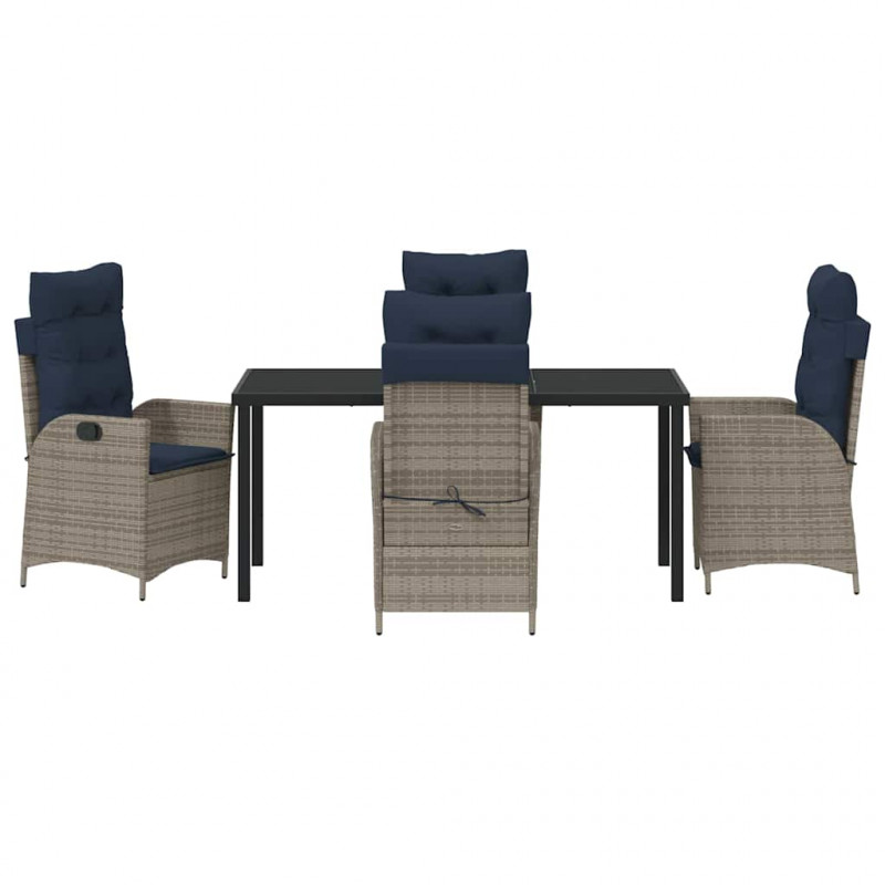 Zestaw do jadalni w ogrodzie 5 pcs Szary i czarny rattan
