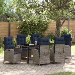 Zestaw do jadalni w ogrodzie 7 pcs Szary i czarny rattan