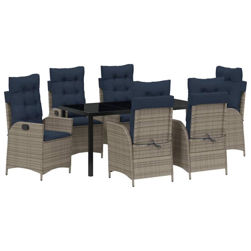 Zestaw do jadalni w ogrodzie 7 pcs Szary i czarny rattan