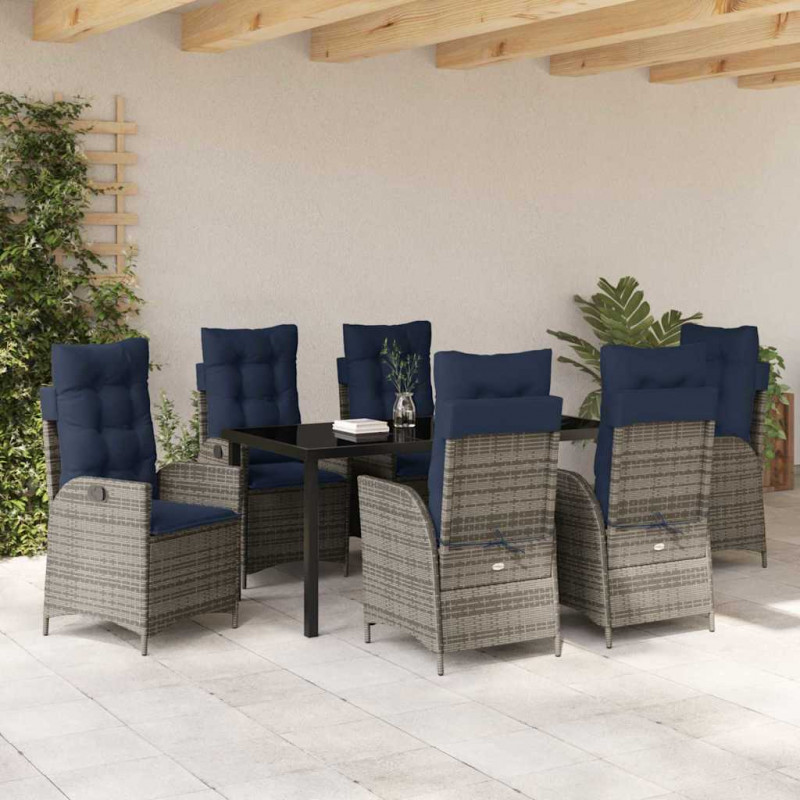 Zestaw do jadalni w ogrodzie 7 pcs Szary i czarny rattan