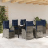 Zestaw do jadalni w ogrodzie 7 pcs Szary i czarny rattan