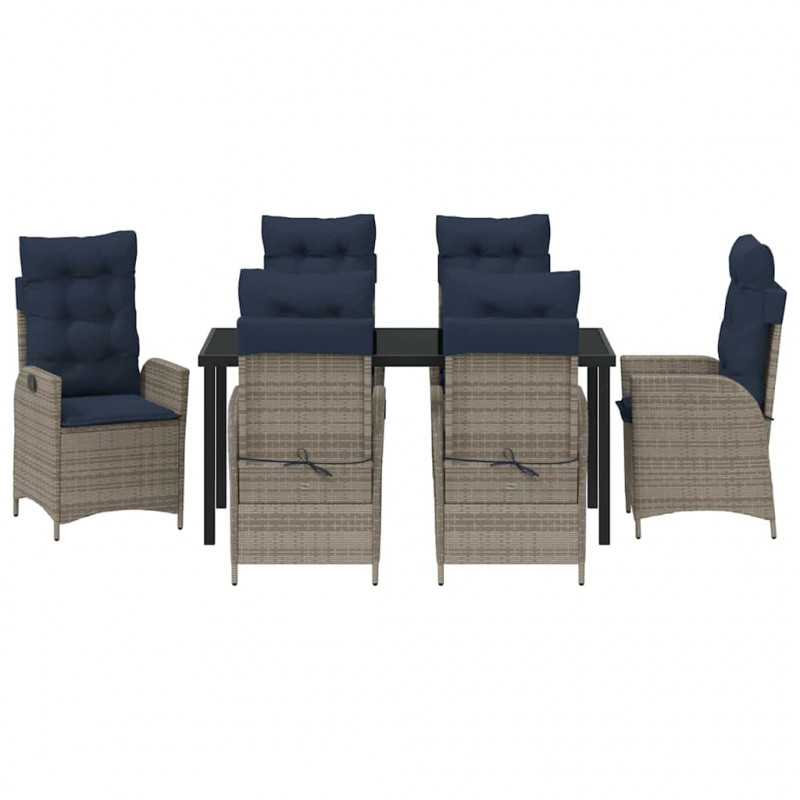 Zestaw do jadalni w ogrodzie 7 pcs Szary i czarny rattan