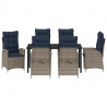 Zestaw do jadalni w ogrodzie 7 pcs Szary i czarny rattan