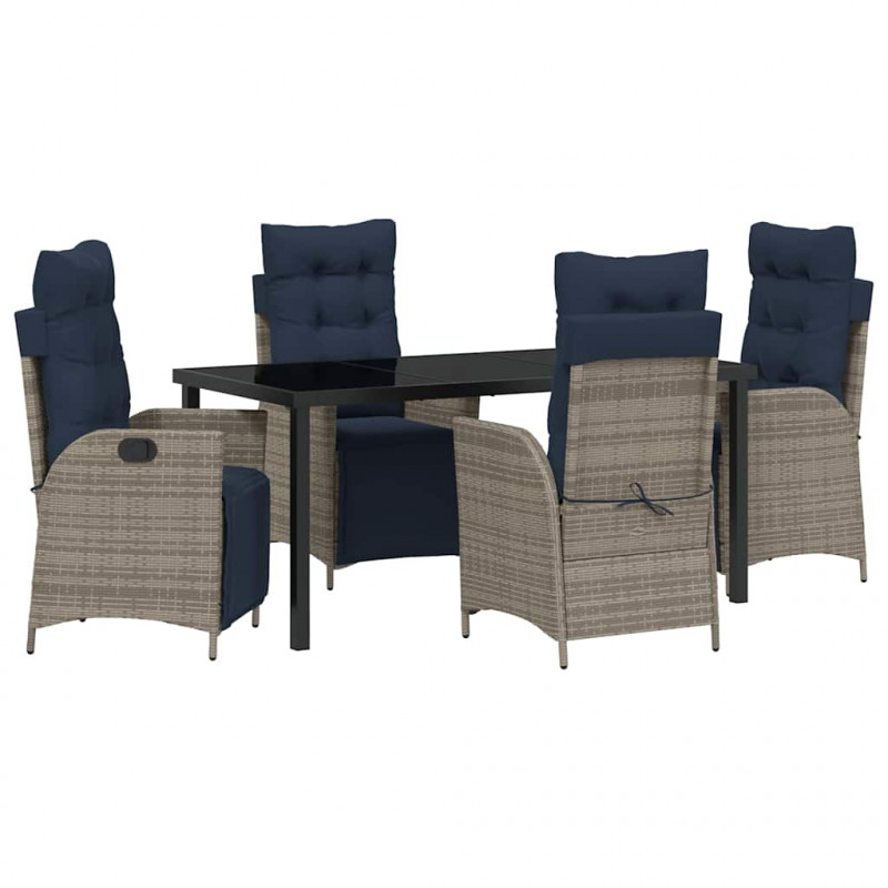 Zestaw do jadalni w ogrodzie 5 pcs Szary i czarny rattan
