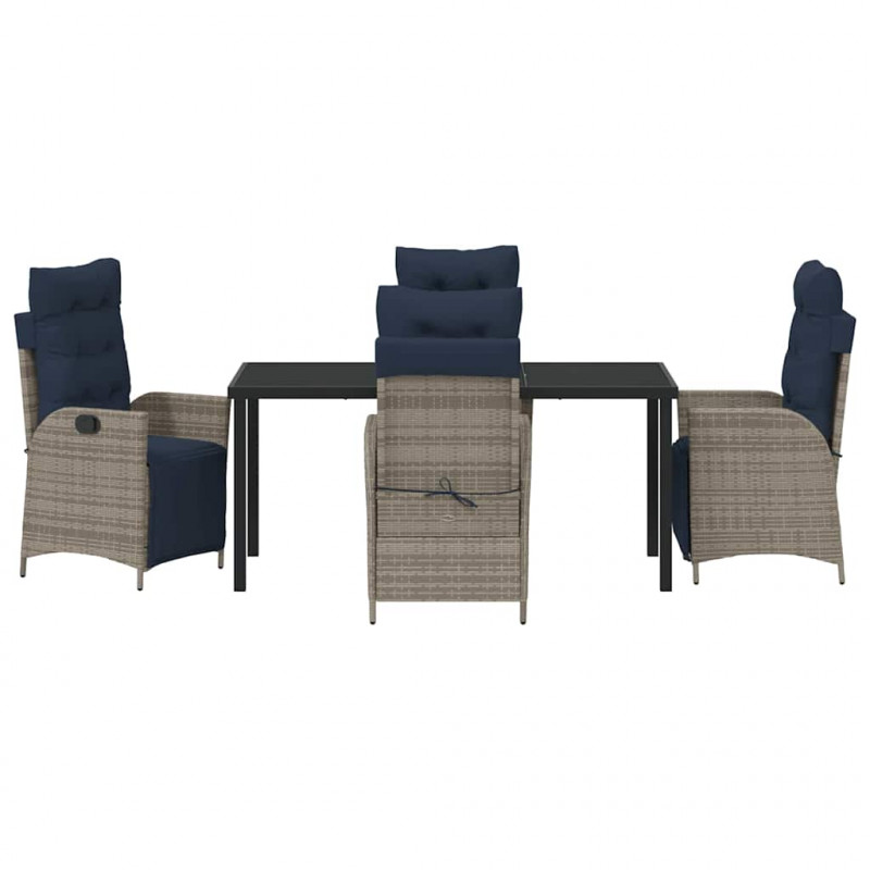 Zestaw do jadalni w ogrodzie 5 pcs Szary i czarny rattan