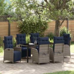 Zestaw do jadalni w ogrodzie 7 pcs Szary i czarny rattan