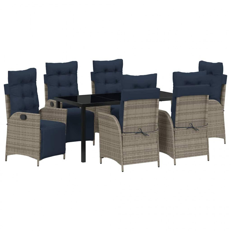 Zestaw do jadalni w ogrodzie 7 pcs Szary i czarny rattan