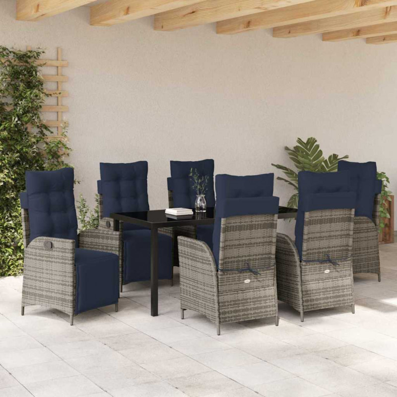 Zestaw do jadalni w ogrodzie 7 pcs Szary i czarny rattan