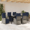 Zestaw do jadalni w ogrodzie 7 pcs Szary i czarny rattan