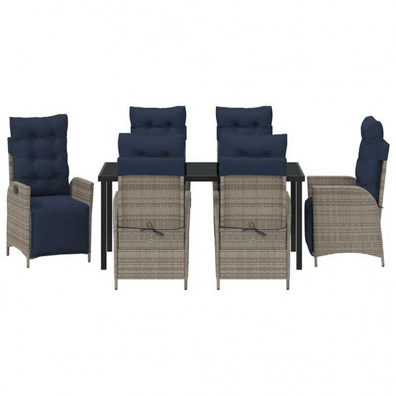 Zestaw do jadalni w ogrodzie 7 pcs Szary i czarny rattan