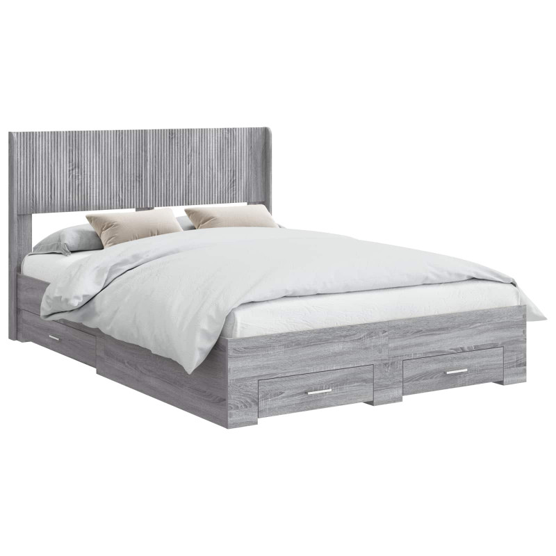 Stelaż łóżka z przechowywaniem i zagłówkiem Szary Sonoma