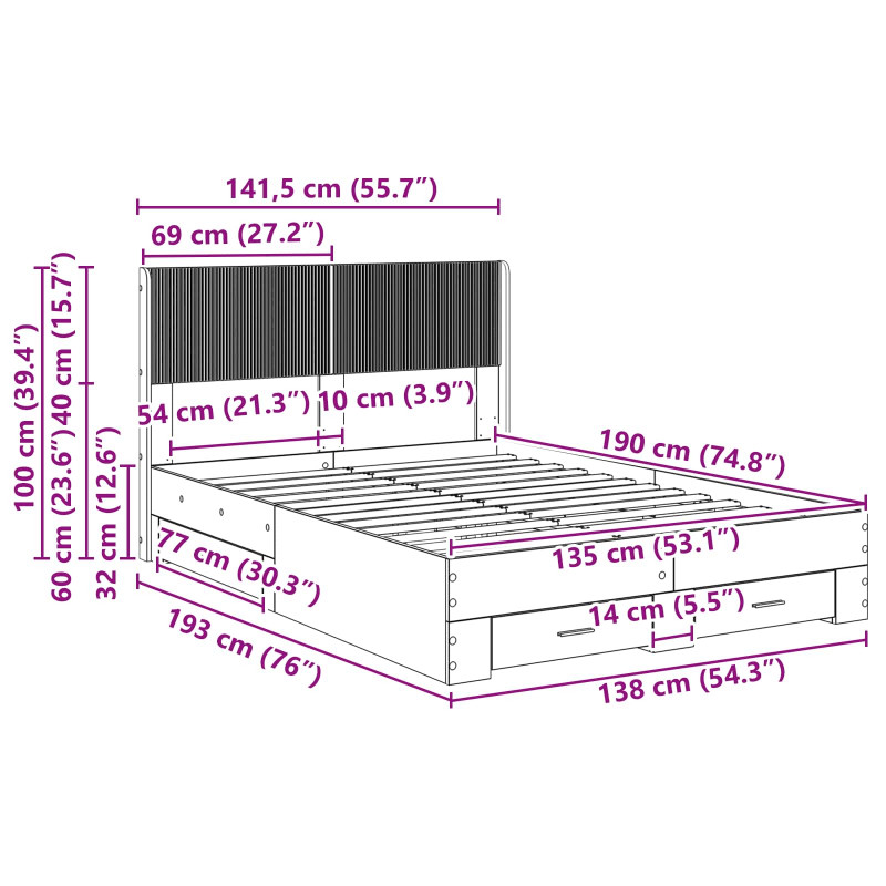 Stelaż łóżka z przechowywaniem i zagłówkiem Stare drewno
