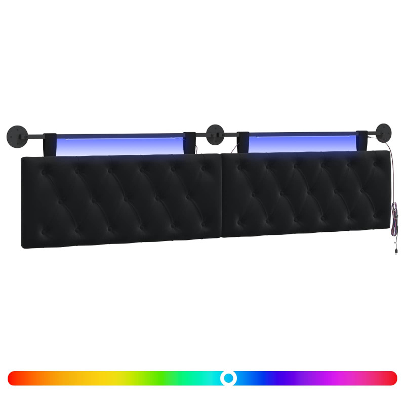Wezgłowie wiszące Z lampą LED Czarny Welur