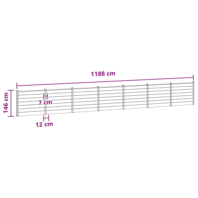 Panel ogrodzeniowy 7 pcs WPC i aluminium brązowy