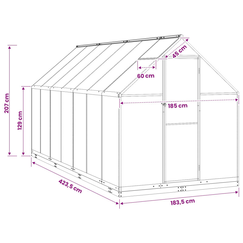 Szklarnia Ogrodowa Z blokadą antracytowy 183,5 x 423,5 x 207 cm