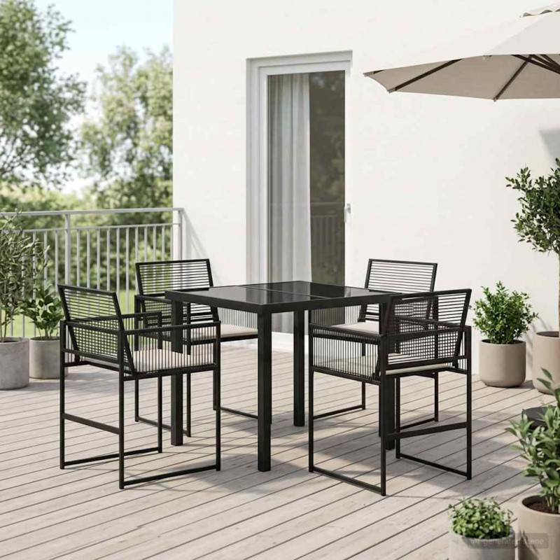 Zestaw do jadalni w ogrodzie 5 pcs Czarny polirattan