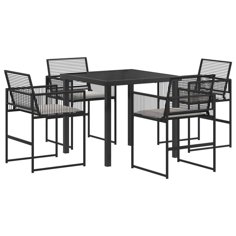 Zestaw do jadalni w ogrodzie 5 pcs Czarny polirattan