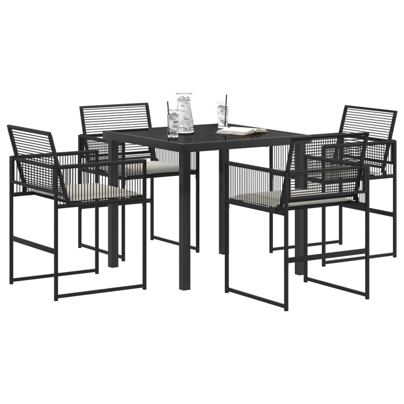 Zestaw do jadalni w ogrodzie 5 pcs Czarny polirattan
