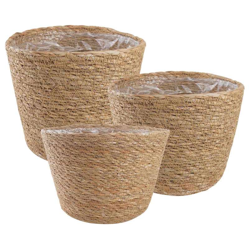 Kosze na rośliny z trawy morskiej 3 pcs naturalny Ø26 x 19 cm