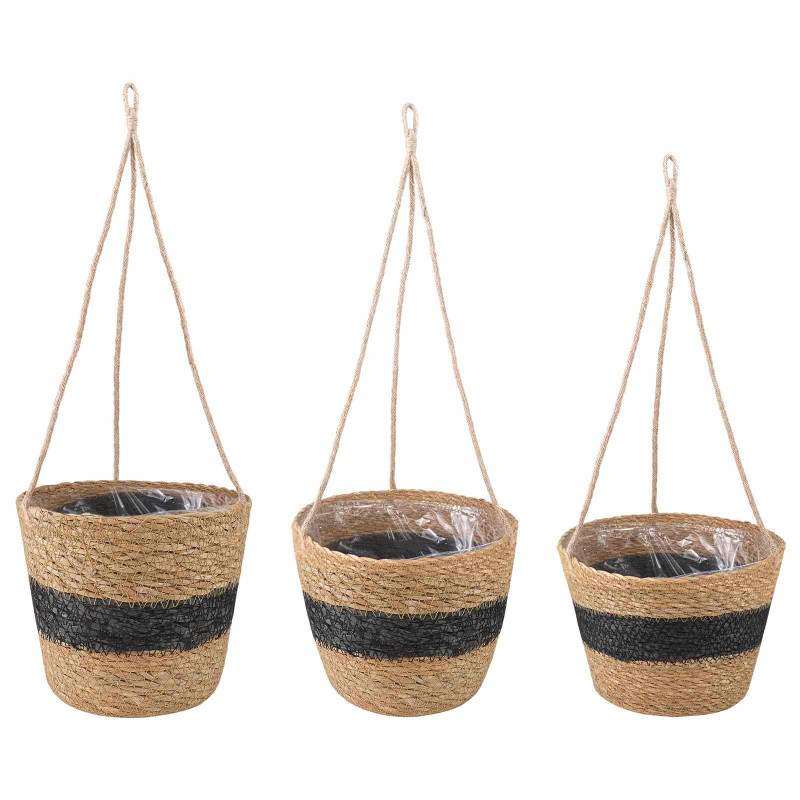 Kosze na rośliny z trawy morskiej 3 pcs Naturalny i czarny