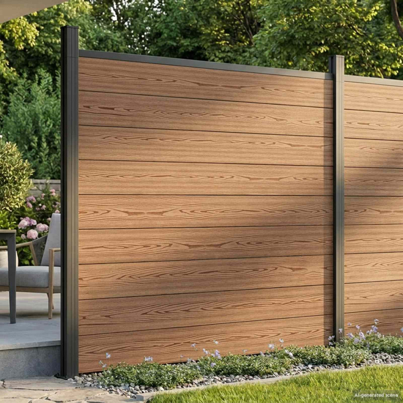 Panel ogrodzeniowy WPC i aluminium brązowy
