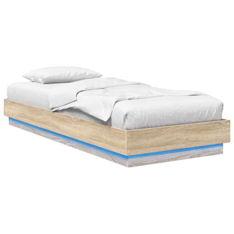 Łóżko z ramą z LED dąb Sonoma 80 x 200 cm Drewno inżynieryjne