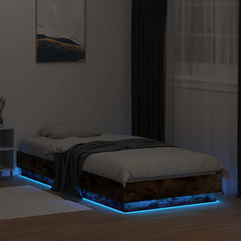 Łóżko z ramą z LED Dąb wędzony 80 x 200 cm Drewno inżynieryjne