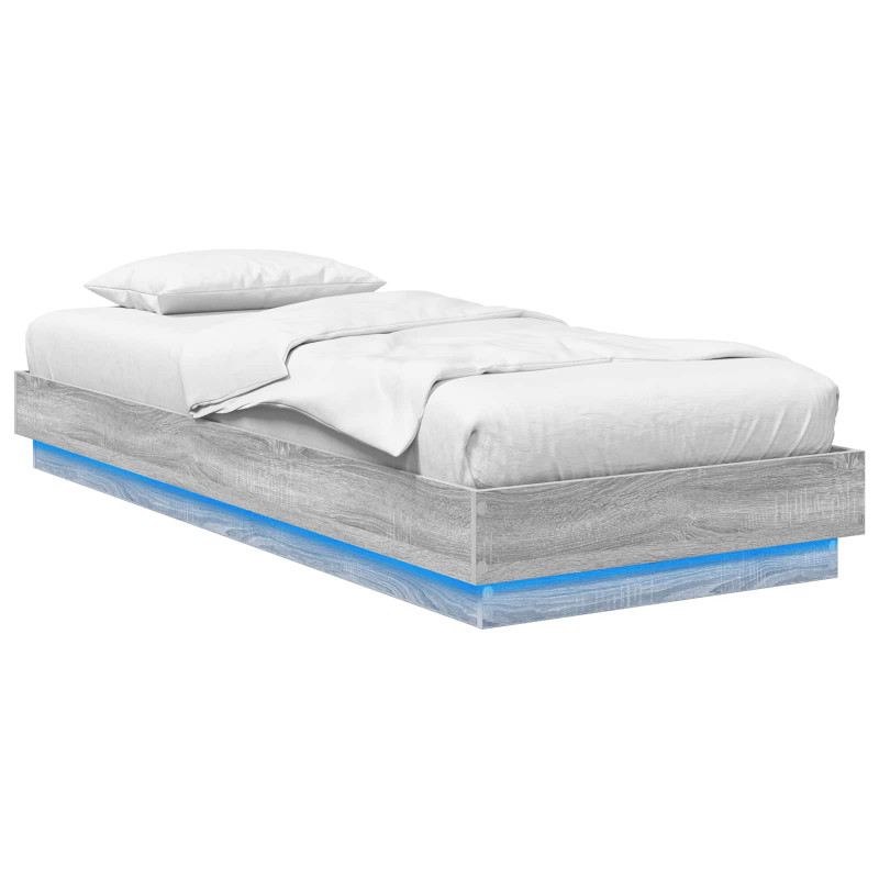 Łóżko z ramą z LED Szary Sonoma 80 x 200 cm Drewno inżynieryjne